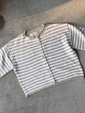 Sundaze by Together tan cream striped rollneck short sleeve sweater cardigan